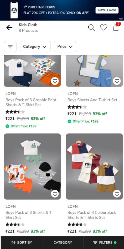 83% OFF || LOFN|| KIDS TSHIRT AND SHORTS SET - 3 PCS