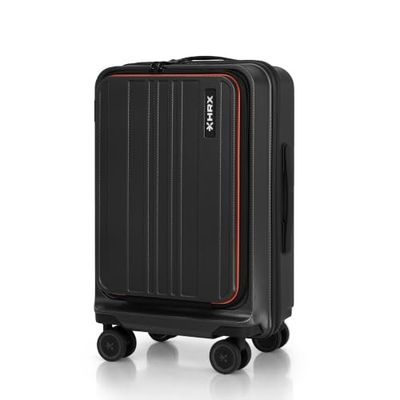 HRX Charcoal Grey Cabin Size Urban Laptop 2.0 Polycarbonate Hard Shell Suitcase with Front Laptop Compartment - Premium Travel Trolley Bag with 8 Spinner Wheels, Number Lock & Water Resistant Body