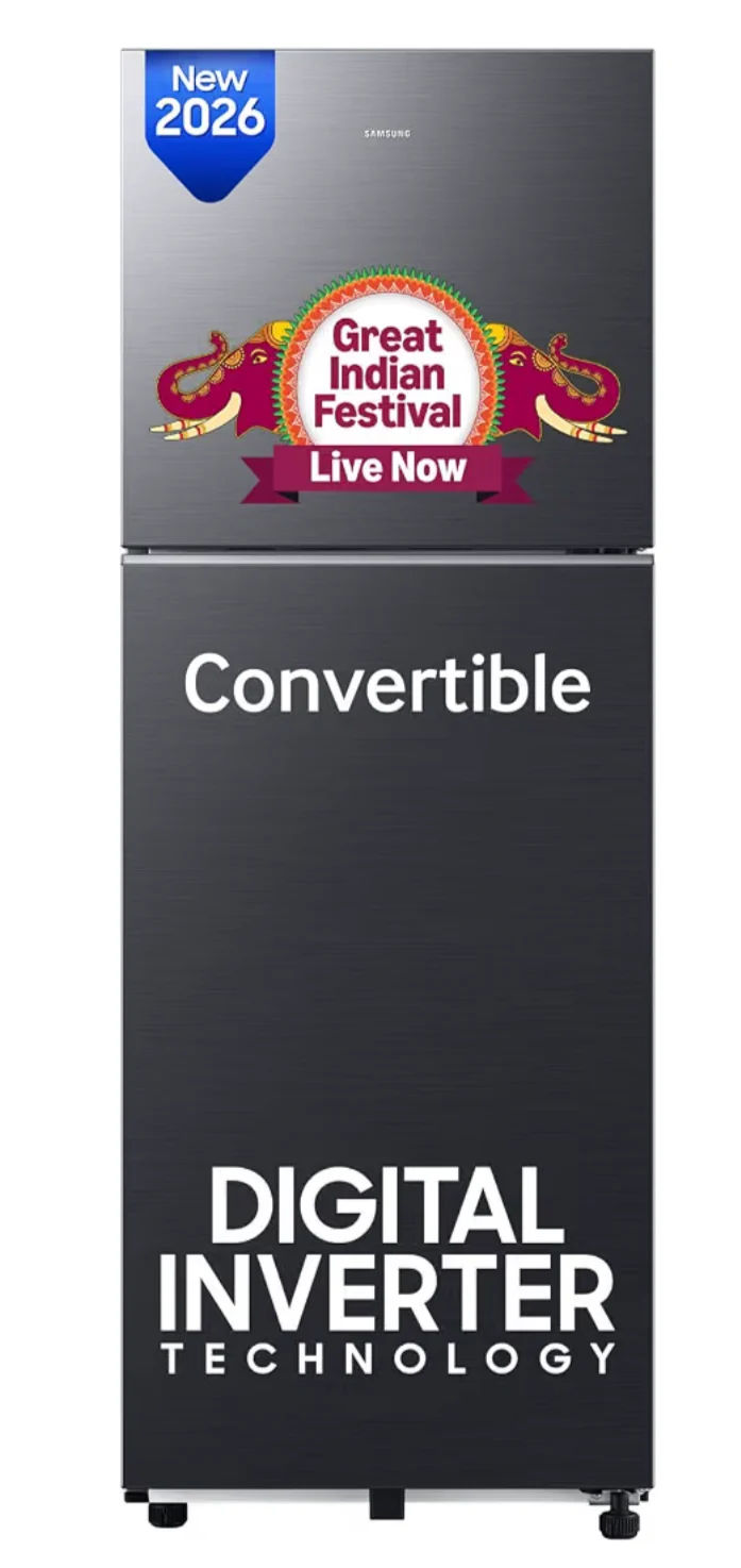 Samsung 236 L, 3 Star, Convertible, Digital Inverter Frost Free Double Door Refrigerator (RT40H28U3FHL, Black DOI, 2026 Model)