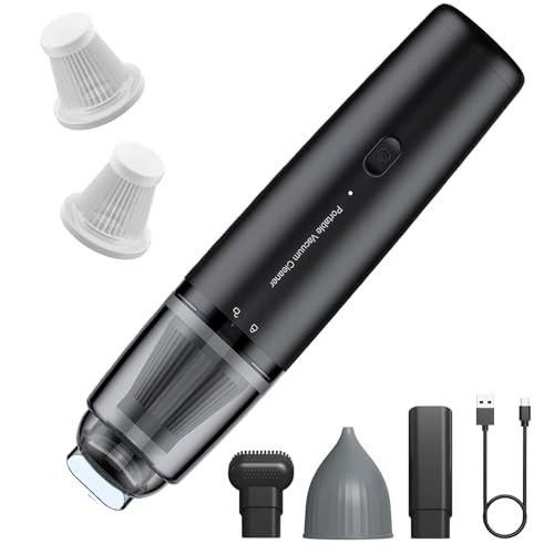 Handheld Vacuum Cordless, Car Vacuum Cleaner Portable with HEPA Filter, 2 Suction Modes, Mini Hand Held Vacuum Rechargeable for Car, Home, Pet Hair, Office, Desk, Keyboards (Black)