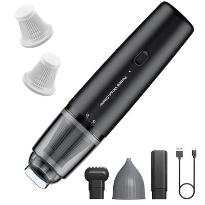 Handheld Vacuum Cordless, Car Vacuum Cleaner Portable with HEPA Filter, 2 Suction Modes, Mini Hand Held Vacuum Rechargeable for Car, Home, Pet Hair, Office, Desk, Keyboards (Black)