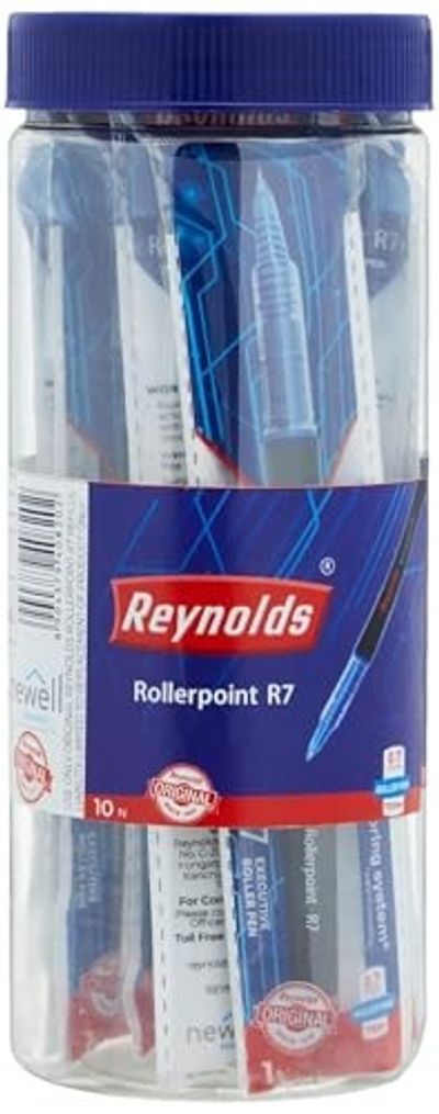 Reynolds R7 8 BLUE 2 BLACK RollerBall Pens| Roller PEN WITH COMFORTABLE GRIP