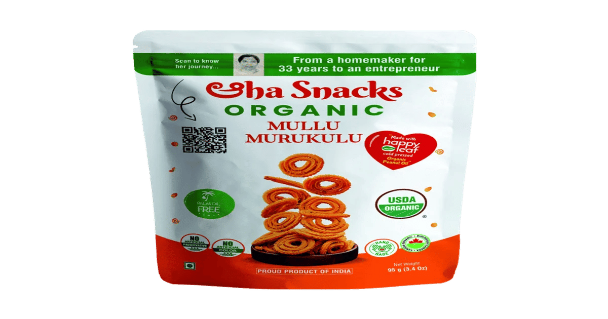 Aaha Snacks Mullu Muruku- 100% Certified USDA Organic, No Palm Oil, Made Using Cold Pressed Peanut Oil