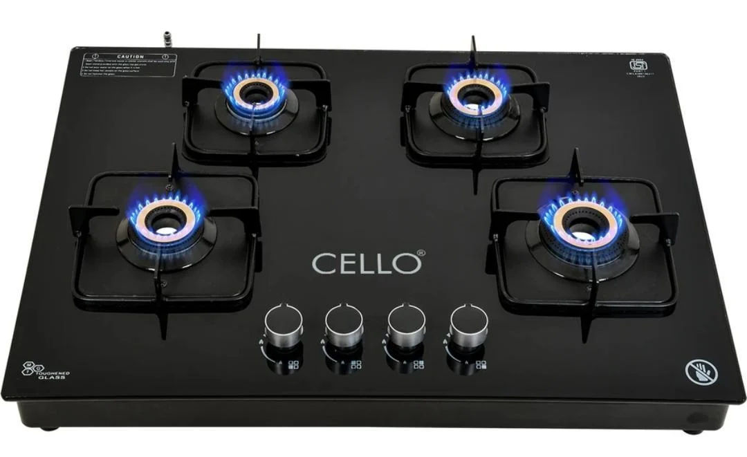 Cello Crysta Manual Ignition Hob Top 8 MM Black Glass Manual Gas Stove