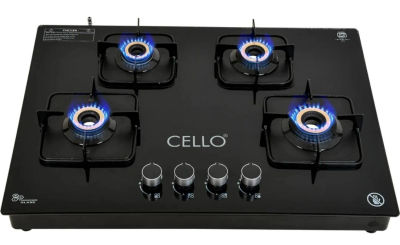 Cello Crysta Manual Ignition Hob Top 8 MM Black Glass Manual Gas Stove