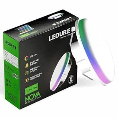 LEDURE Nova 12W+12W False Ceiling LED Downlight| 2-in1 Round Junction LED Light| Cool White+ Green