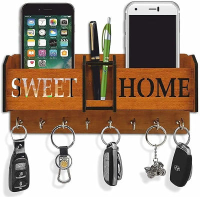 Wood Key Holder (8 Hooks, Brown)_SW2 - SWEEET HOME2B ROWN2_