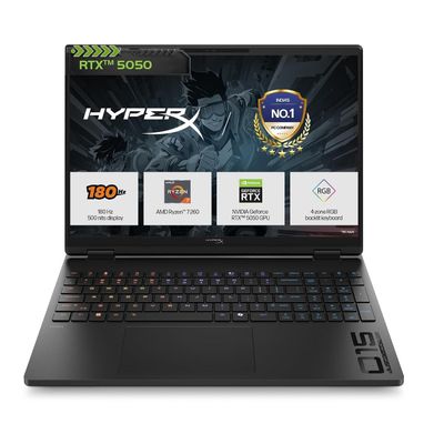 HP Smartchoice HyperX OMEN 15, AMD Ryzen 7 260, 8GB-RTX 5050, 24GB DDR5 (Upgradeable), 1TB SSD, 180Hz, 2.5K, 500 nits, 3ms RT, 15.3''/38.9cm, Win11, Office24, Black, 2.42kg, gb0038AX, AI Gaming Laptop