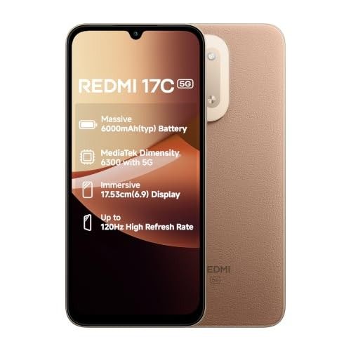 Redmi 17C 5G (4GB + 128GB) Coffee Brew | mAhssive 6000mAh Battery | 33W Fast Charging | MediaTek Dimensity 6300 | 17.53cm(6.9) 120Hz Display | 50MP AI Dual Camera | IP64 Rated