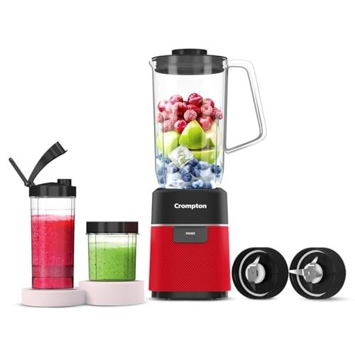 Crompton Ameo Fresh | Premium Nutri Blender | Ice Crushing Smoothie Maker | Mixer Grinder | 400W Motor | 3 Food Grade Jars | 1L Blender Jar | SS 304 Blades | 2 Years Warranty | Black & Red Color