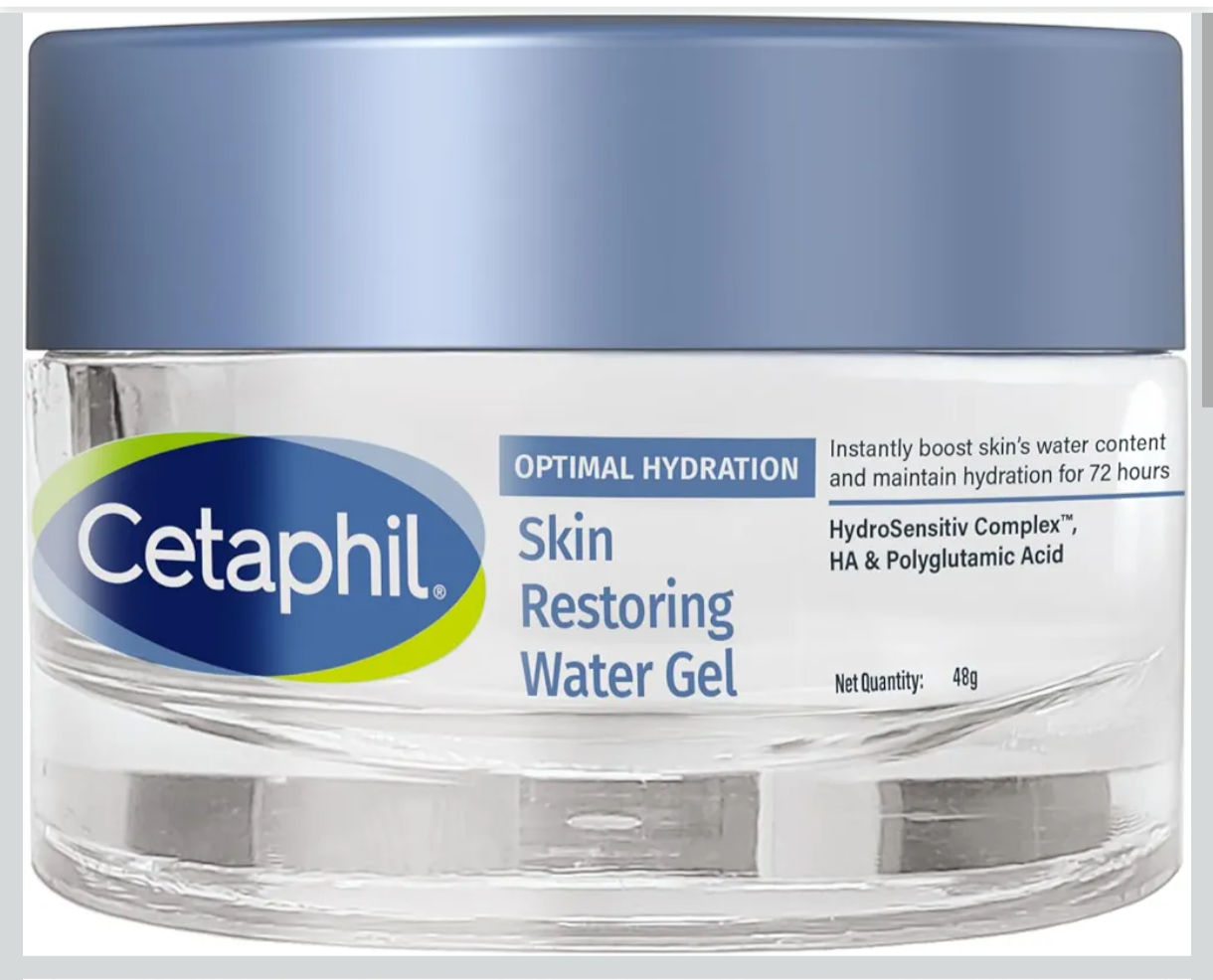 Cetaphil Optimal Hydration Restoring Water Gel 48 g - Lightweight 72H Weightless Hydrating Gel for Dry & Sensitive Skin | Daily Moisturisation Hydro Boost & Skin Refreshing Formula