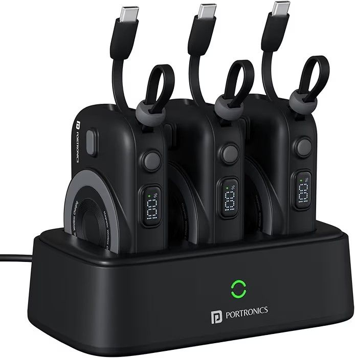 Portronics Power Shutter Home 3 x 10000mAh Fast Charging Wireless Powerbank with Charging Station, 22.5W Wired Output, 15W Wireless Output