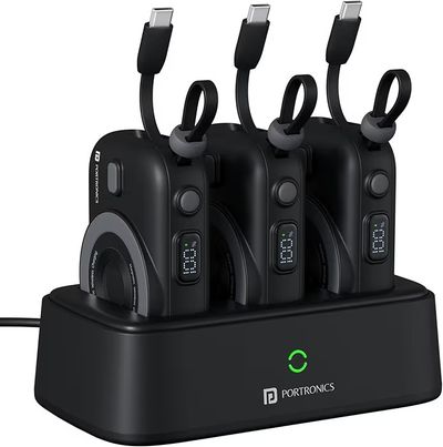 Portronics Power Shutter Home 3 x 10000mAh Fast Charging Wireless Powerbank with Charging Station, 22.5W Wired Output, 15W Wireless Output