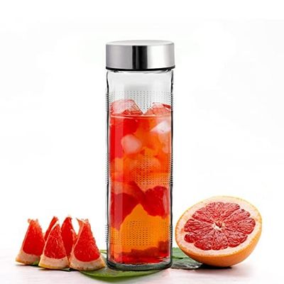 Vasukie Glass Water Bottles, Glass Fridge Water Bottle with Steel Cap 750 ML