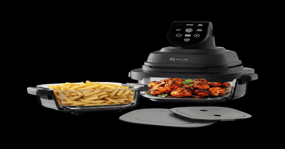 KILIG Iris Plus Airfryer Dual Toxin-Free Glass Containers (4L + 1.5L), 5 Smart Modes, 1500W - Matte Black