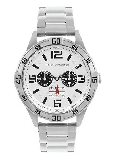 French Connection Comet Multifunction Silver Round Dial Stainless Steel Strap | Casual | Premium| Wrist Watch for Men - FCC04SM