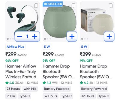 Upto 94% Off - Hammer Buds & Speakers (Swiggy Instamart)