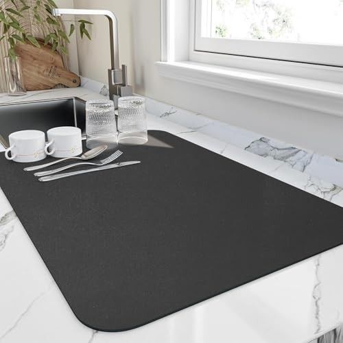 Dish Drying Mat Large - Water Absorbing Mat for Kitchen, Kitchen Drying Mat for Wet Utensils, Drying Mat for Kitchen Utensils Black (40 x 60 Cm)