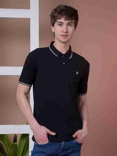 Dollar Men Solid Polo Neck Pure Cotton Black T-Shirt (@ Lowest)