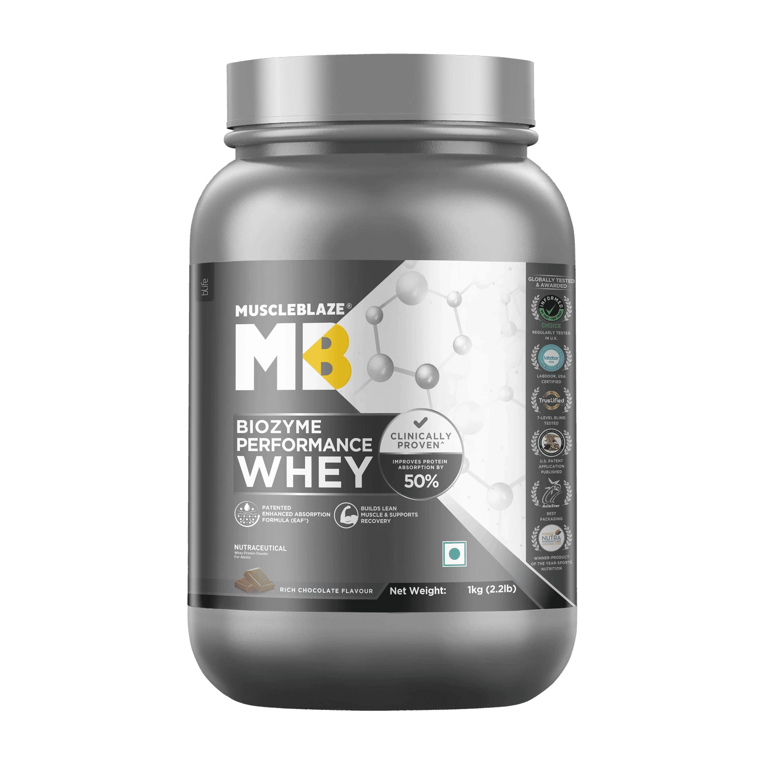 MUSCLEBLAZE Biozyme Performance Whey Protein (1 kg, Rich Chocolat...more