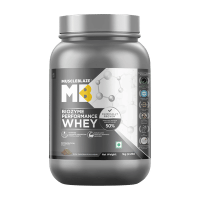 MUSCLEBLAZE Biozyme Performance Whey Protein (1 kg, Rich Chocolat...more