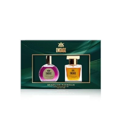 Engage Brazilian Maracuja Luxury Perfume Gift Set for Men & Women 25mlx2|Unisex Perfume|Musk, Vanilla, Amber, Leather & Oud|Long Lasting|Premium Couple Gift|Anniversary, Wedding|Crafted by Experts