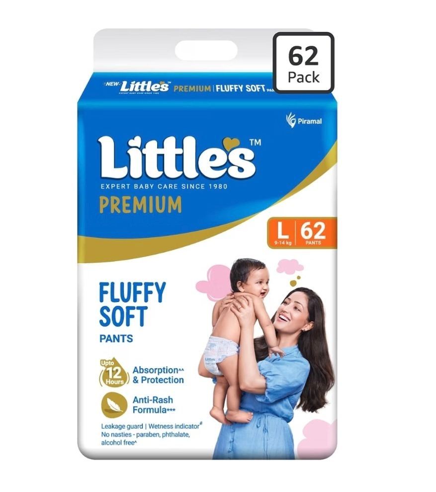 Little's Premium Baby Diapers L Size (Large) Pants Style | 9-14 kg | 62 Count