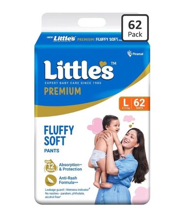Little's Premium Baby Diapers L Size (Large) Pants Style | 9-14 kg | 62 Count