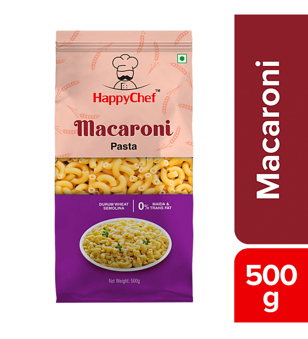 Happychef Macaroni & Penne Rigate pasta - Durum Wheat 500gm
