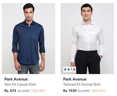 Park Avenue Cloths Upto 73% off + Extra 10% with Coupon
