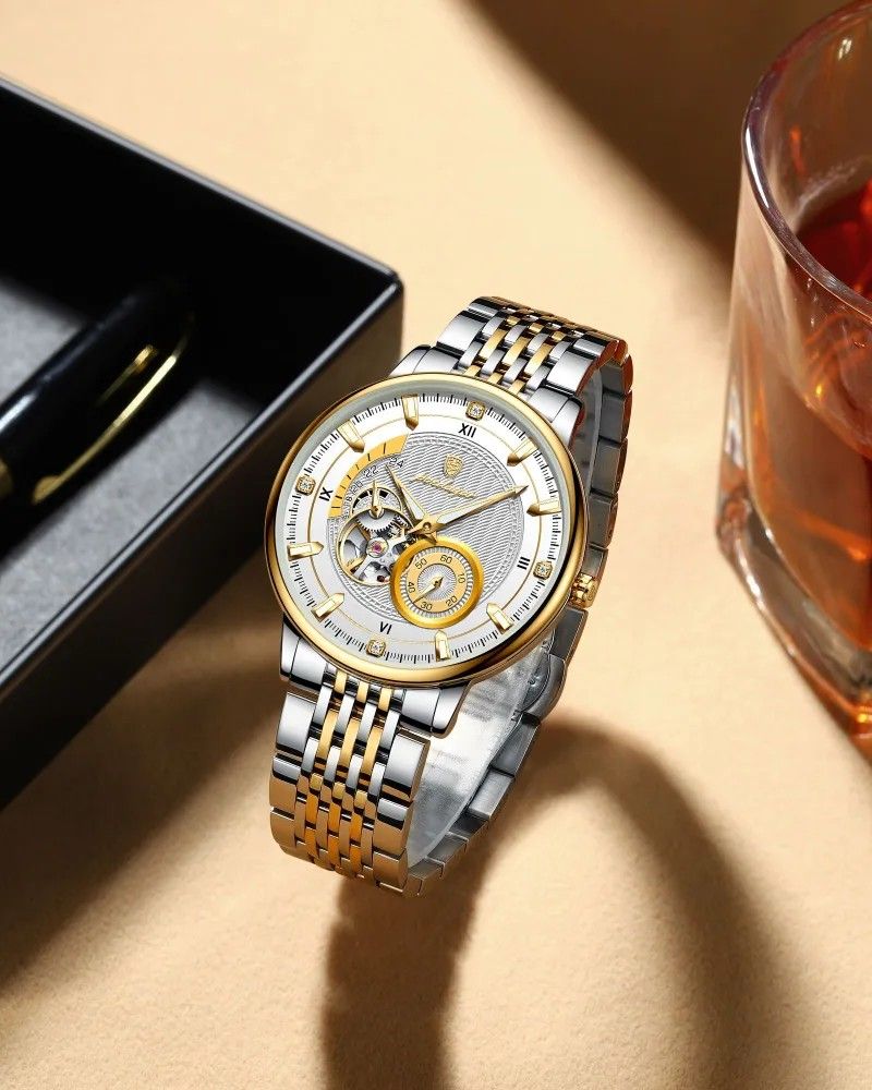 OVERFLY POEDAGAR Automatic Mechanical Skeleton Dial Luxury Wrist Watch for Men