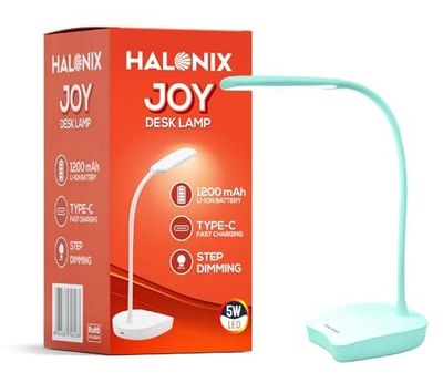 Halonix Joy Rechargeable Desk Lamp with C-Type Charging | LED Study Table Lamp with Step Dimming | Li-ion Battery | Portable Eye-Care Light for Study, Work & Home Use