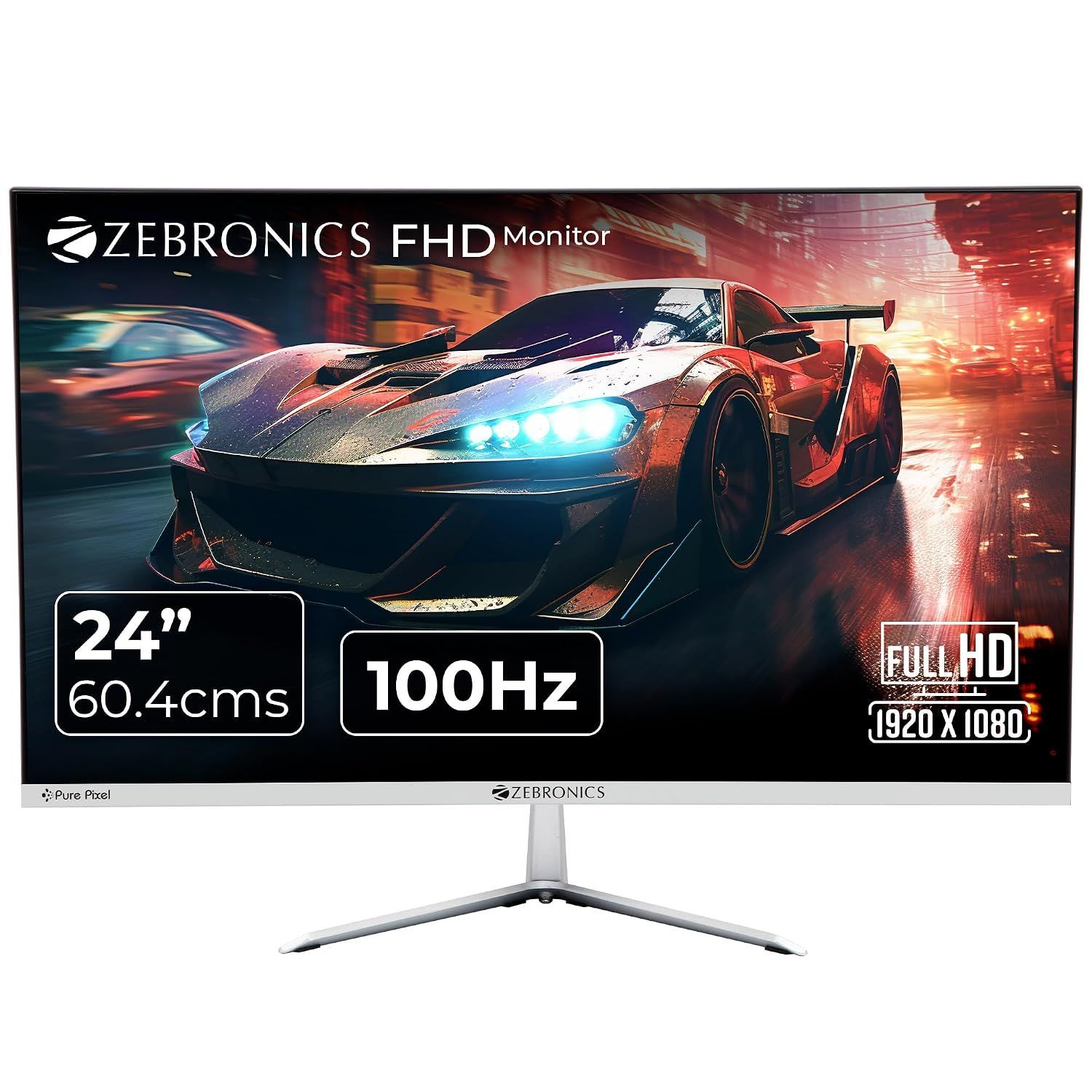 ZEBRONICS A24FHD LED Monitor, 24 inch (60.96cm), 250 nits, 100Hz, Slim Design, FHD, 1080p