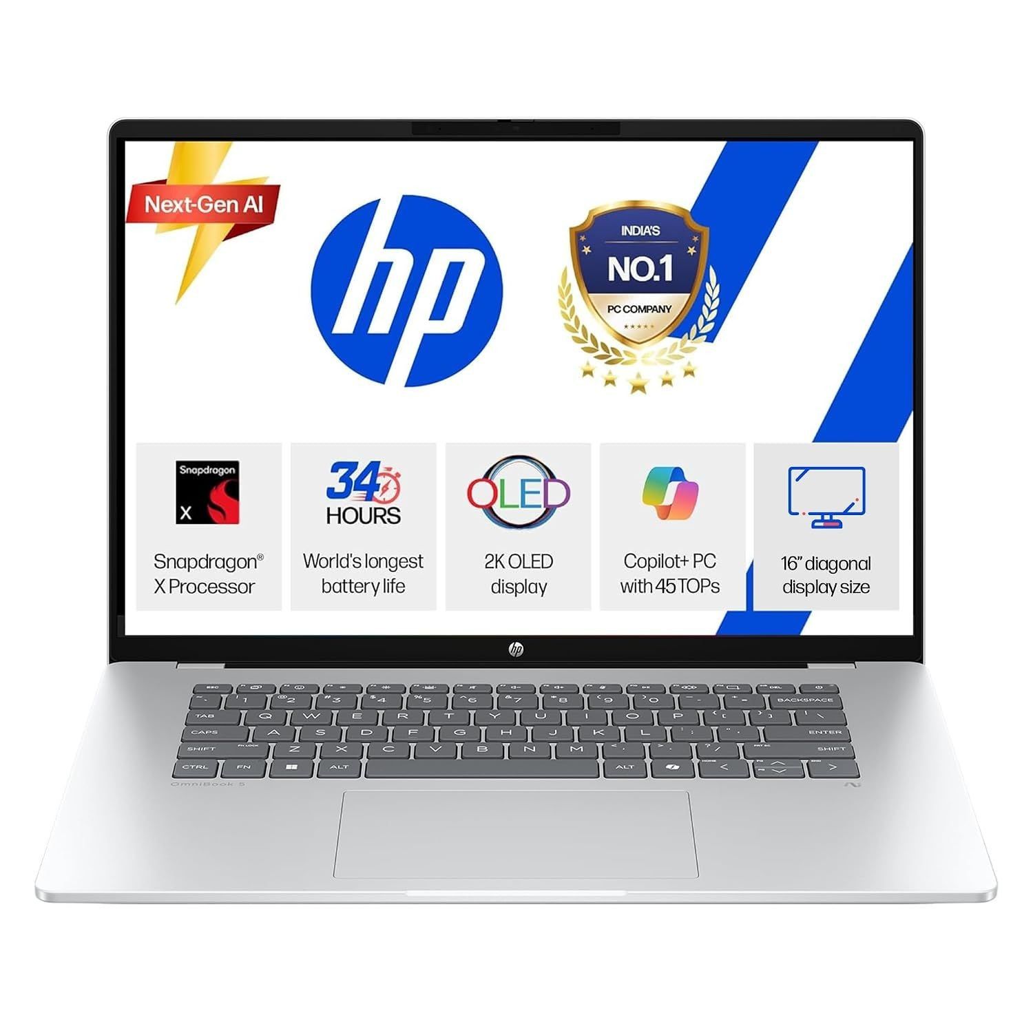 HP Smartchoice Omnibook 5 OLED (Previously Pavilion), Snapdragon X Processor 45 Tops (16GB LPDDR5x,1TB SSD)