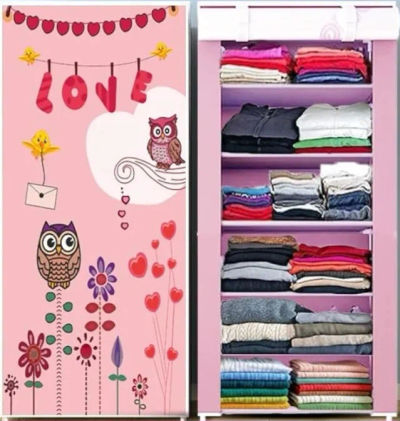 CMerchants Portable Collapsible Wardrobe for Clothes Storage - Foldable Cloth Organizer Cupboard with Shelves for Bedroom & Home (Durable, Space Saving Design) (Baby Pink, 6-Layer)