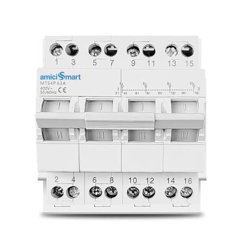 amiciSmart 63A 3-Phase Manual Changeover Switch | Dual Power Transfer Push Button Switch, 2-Way Power Source Selector