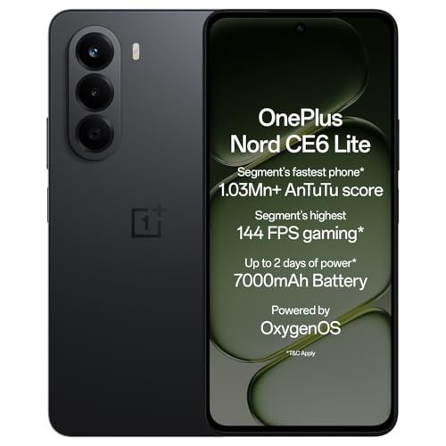OnePlus Nord CE6 Lite | 8GB+128GB | Hyper Black | Segment's Fastest Dimensity 7400 Apex Processor | 7000mAh Battery