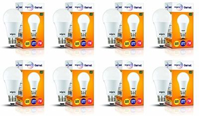 Wipro Garnet 7W LED Bulb for Home & Office |Warm White (2700K) | E27 Base|220 degree Light coverage |4Kv Surge Protection |400V High Voltage Protection |Energy Efficient | Pack of 8