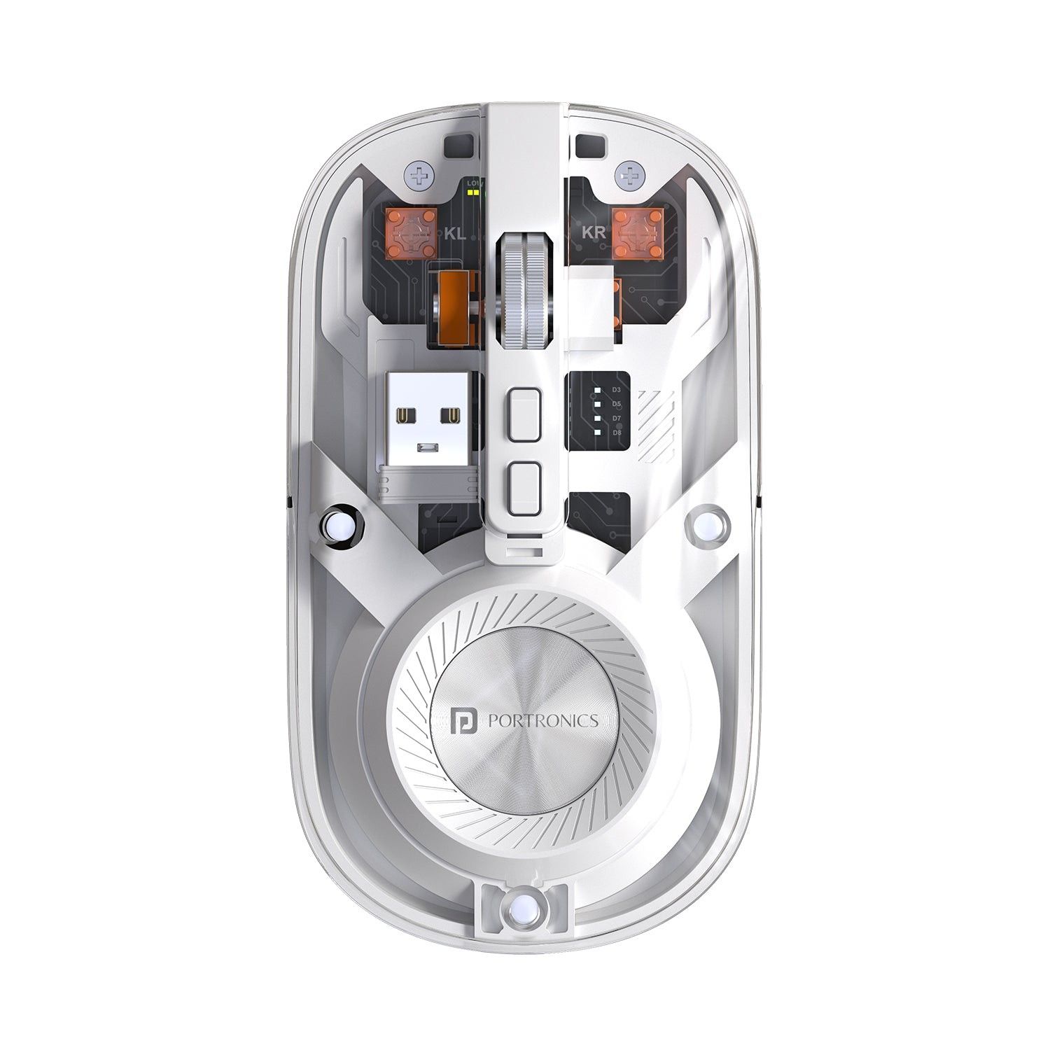 Portronics Toad 8 Transparent Wireless Bluetooth Mouse with Dual Wireless (BT + 2.4 GHz), Rechargeable Battery, Noise-Free Clicking, Show/Hide Desktop, Multi-Device Pair, Adjust Sensitivity