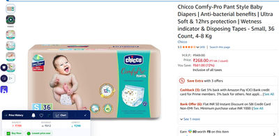 Chicco Pant Style Baby Diapers Small, 36 Count, 4-8 Kg