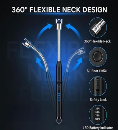 Pepperfry | Electric Arc Lighter, Rechargeable, Windproof, Flameless, USB Lighter with 11cm Flexible Neck