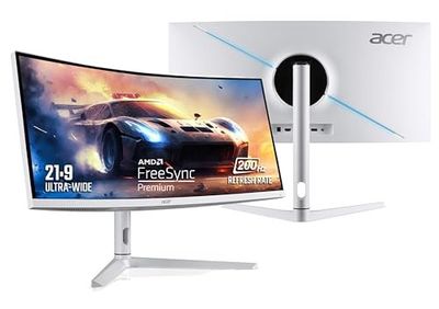 Acer XZ306CX 29.5 Inch Ultrawide 21:9 1500R Curve 2560 X 1080 Backlit LED LCD Monitor I 1 MS VRB I 200Hz Refresh I Stereo Speakers I Eye Care, White