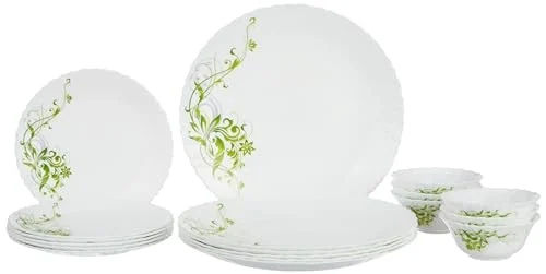 Larah by Borosil Erba Opalware 18 Pcs Dinner Set, Opal Glass Dinner Plates & Bowls