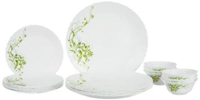Larah by Borosil Erba Opalware 18 Pcs Dinner Set, Opal Glass Dinner Plates & Bowls