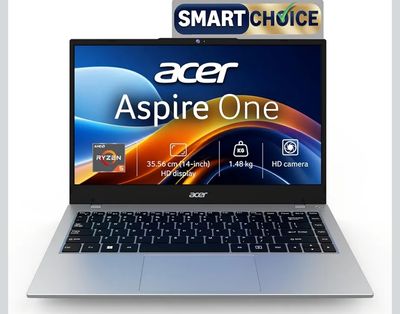 Acer Smartchoice Aspire One, AMD Ryzen 5-40, 8GB LPDDR5 RAM/ 256GB SSD, 14.0"/35.56cm WXGA Display, Win 11 Home, Pure Silver, 1.48KG, A114-43, Thin and Light Laptop