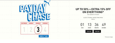 Puma - PAYDAY CHASE Upto 50% Off + EXTRA 15% OFF ON EVERYTHING
