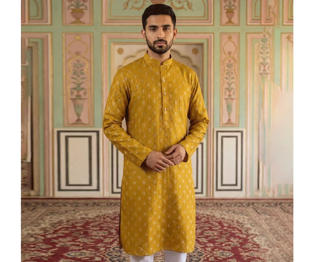 Jompers Mens Kurta Cotton Mustard 1M