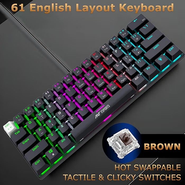 Ant Esports Thunder10, 60% Wired Mechanical Gaming Keyboard Mouse Combo, Anti-Ghosting Brown Switch RGB Backlit Keyboard,5 Programable Buttons 3200DPI