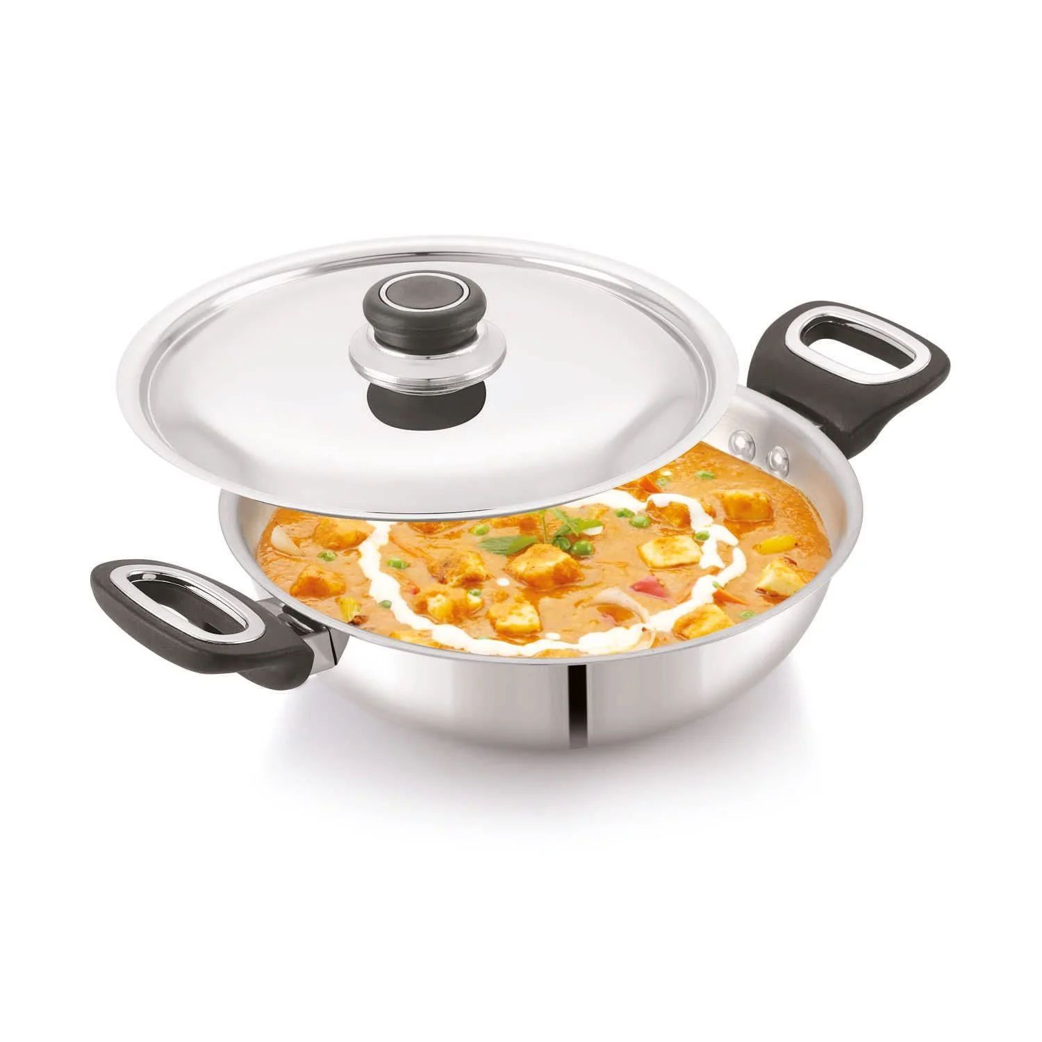 Anjali FPKD26 Stainless Steel Pro Kadai with Stainless Steel Lid 3 LTR Induction and Gas Stove Base