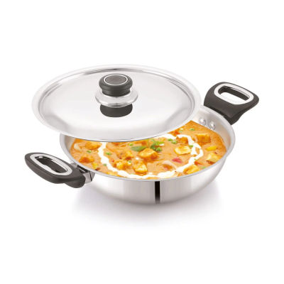 Anjali FPKD26 Stainless Steel Pro Kadai with Stainless Steel Lid 3 LTR Induction and Gas Stove Base